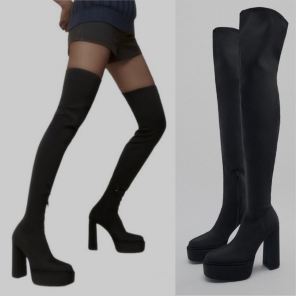 Zara Black Over-the-Knee Platform Boots